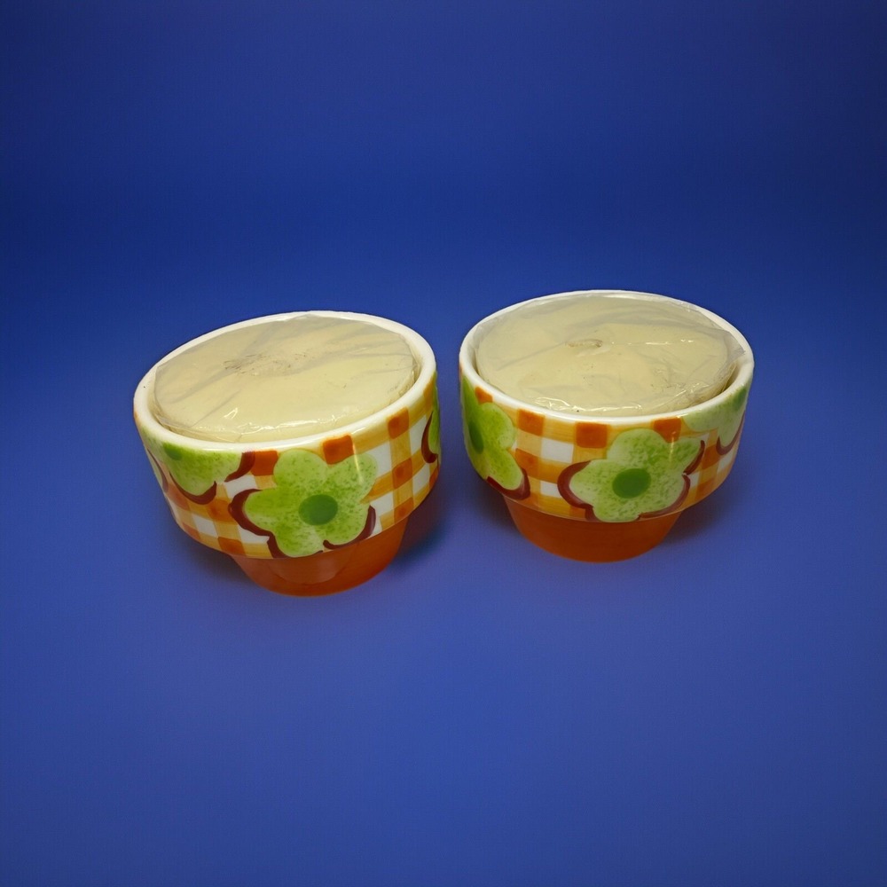 Spring Flower Pot Candle In Pot 2.5" Tall New Sealed Hand Painted Set Of 2